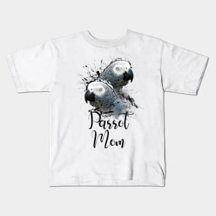 Color Splatter African Grey Parrot Mom White Kids T-Shirt